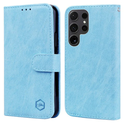 For Samsung Galaxy S24 Ultra Case Solid Color Leather Phone Stand Cover