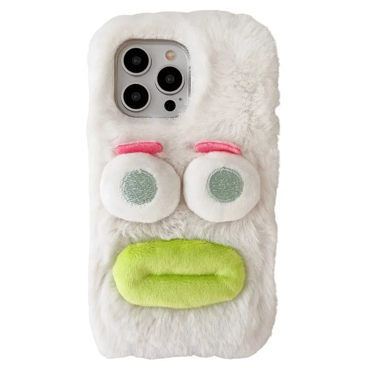 For iPhone 15 Pro Case Fun Cartoon Design Plush+TPU Phone Back Cover