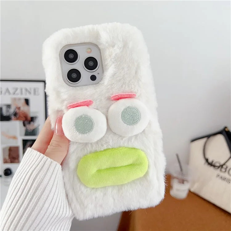 For iPhone 15 Pro Case Fun Cartoon Design Plush+TPU Phone Back Cover
