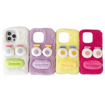 For iPhone 15 Pro Case Fun Cartoon Design Plush+TPU Phone Back Cover