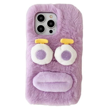 For iPhone 15 Pro Case Fun Cartoon Design Plush+TPU Phone Back Cover