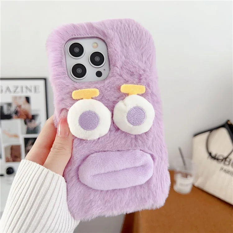 For iPhone 15 Pro Case Fun Cartoon Design Plush+TPU Phone Back Cover
