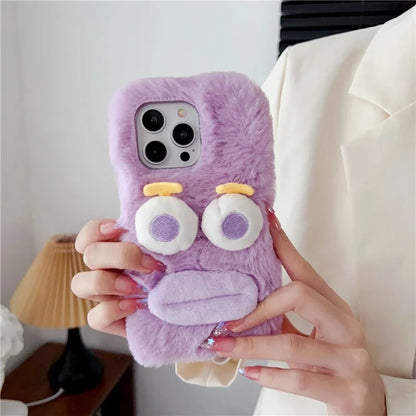 For iPhone 15 Pro Case Fun Cartoon Design Plush+TPU Phone Back Cover
