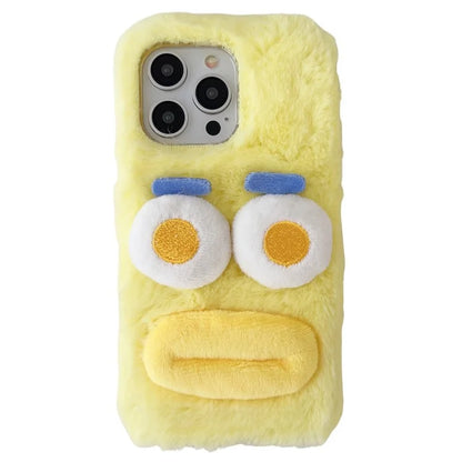 For iPhone 15 Pro Case Fun Cartoon Design Plush+TPU Phone Back Cover