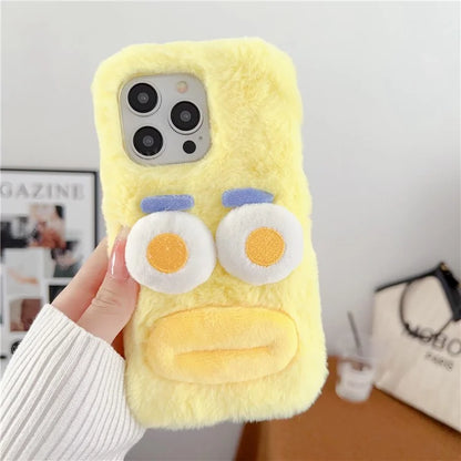 For iPhone 15 Pro Case Fun Cartoon Design Plush+TPU Phone Back Cover