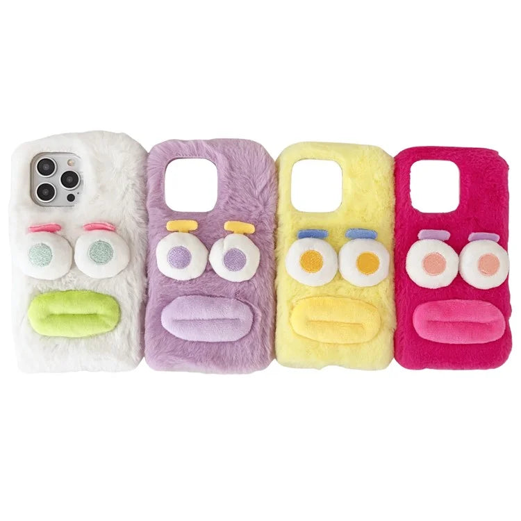 For iPhone 15 Pro Case Fun Cartoon Design Plush+TPU Phone Back Cover