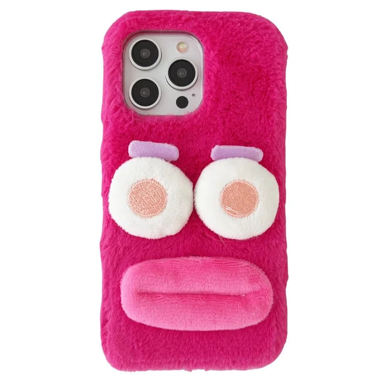 For iPhone 15 Pro Case Fun Cartoon Design Plush+TPU Phone Back Cover
