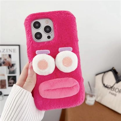 For iPhone 15 Pro Case Fun Cartoon Design Plush+TPU Phone Back Cover