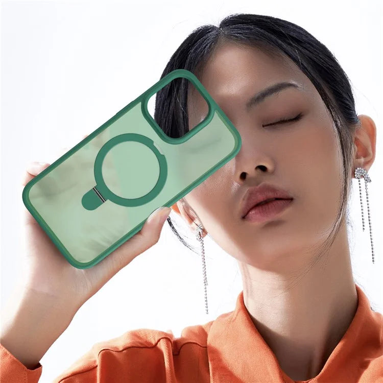 For iPhone 15 Pro Magnetic Case Ring Kickstand Phone Cover with Glass Lens Protector