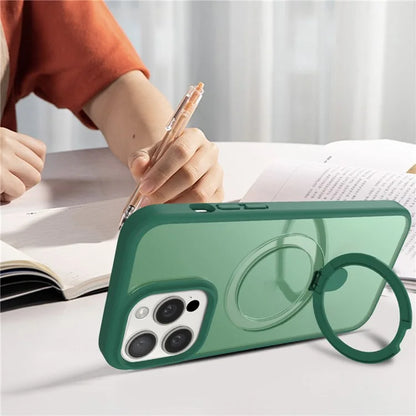 For iPhone 15 Pro Magnetic Case Ring Kickstand Phone Cover with Glass Lens Protector