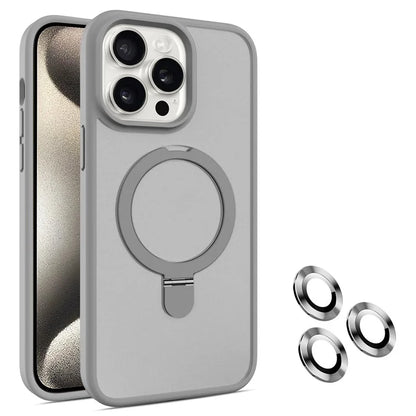 For iPhone 15 Pro Magnetic Case Ring Kickstand Phone Cover with Glass Lens Protector