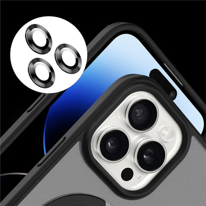 For iPhone 15 Pro Magnetic Case Ring Kickstand Phone Cover with Glass Lens Protector
