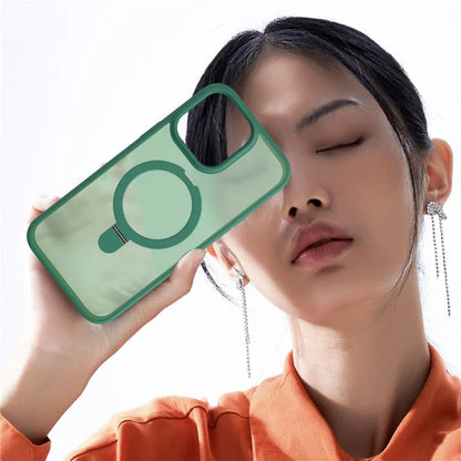 For iPhone 15 Pro Magnetic Case Ring Kickstand Phone Cover with Glass Lens Protector