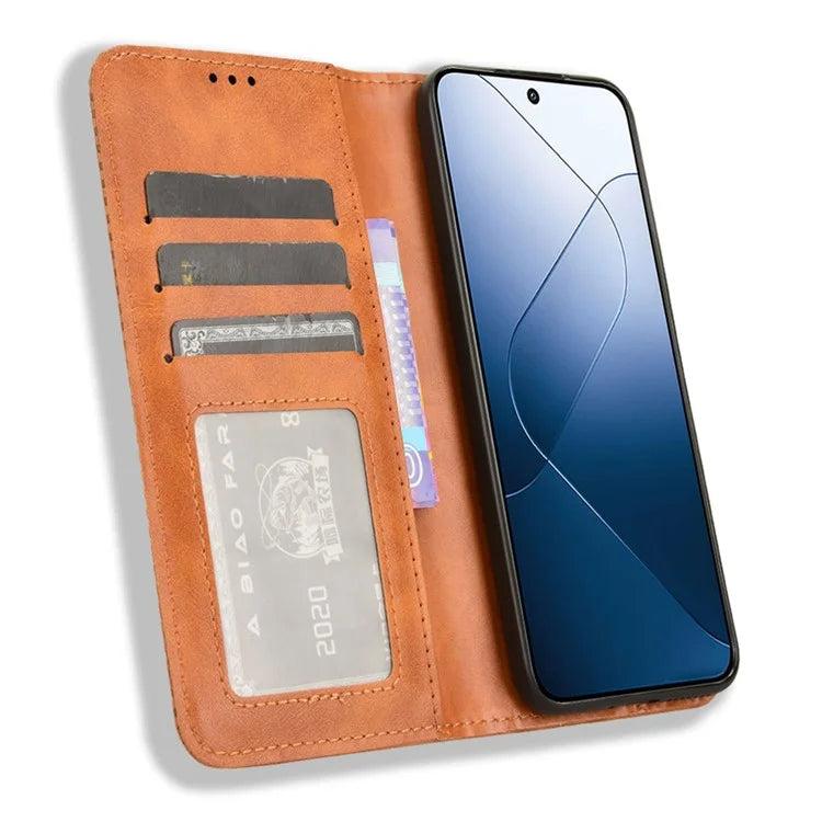 For Xiaomi 14 Case Magnetic Auto Closing Retro Leather Phone Cover