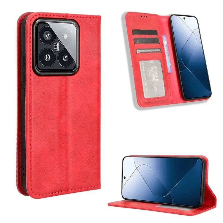 For Xiaomi 14 Case Magnetic Auto Closing Retro Leather Phone Cover