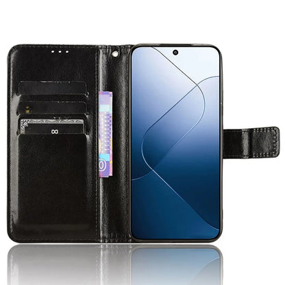For Xiaomi 14 Case Crazy Horse Texture Stand Phone Wallet Cover