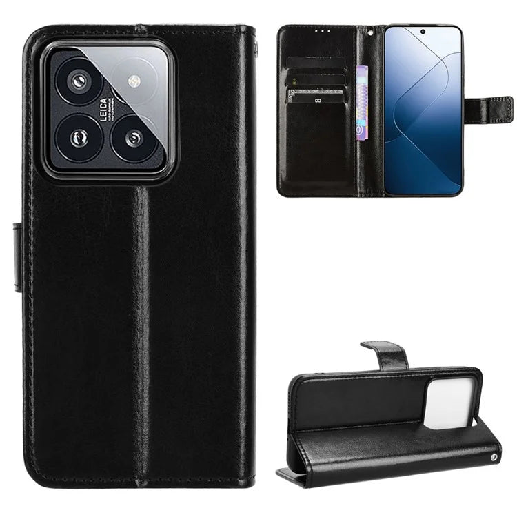 For Xiaomi 14 Case Crazy Horse Texture Stand Phone Wallet Cover