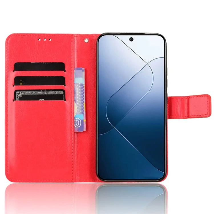 For Xiaomi 14 Case Crazy Horse Texture Stand Phone Wallet Cover