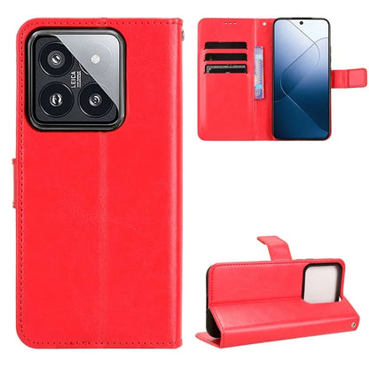 For Xiaomi 14 Case Crazy Horse Texture Stand Phone Wallet Cover