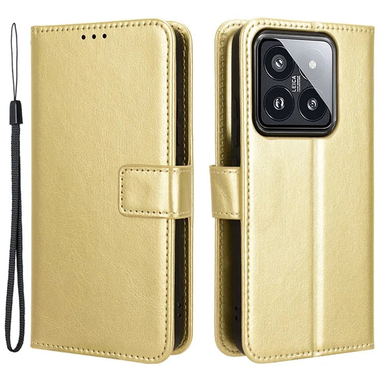 For Xiaomi 14 Case Crazy Horse Texture Stand Phone Wallet Cover