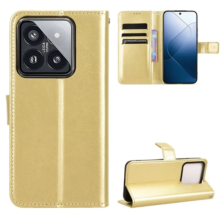 For Xiaomi 14 Case Crazy Horse Texture Stand Phone Wallet Cover