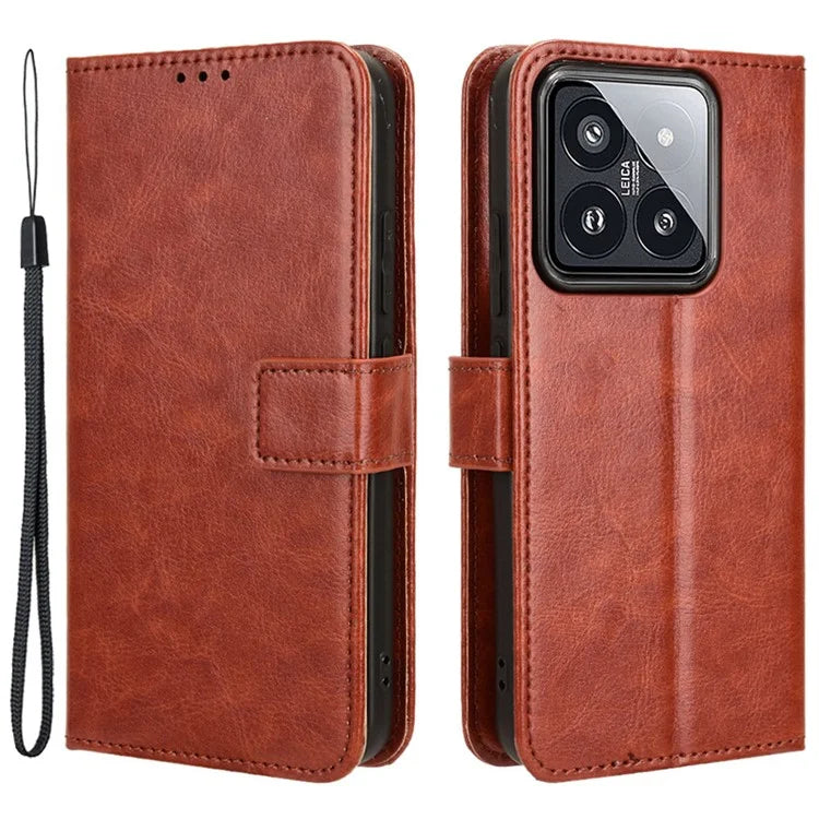 For Xiaomi 14 Case Crazy Horse Texture Stand Phone Wallet Cover