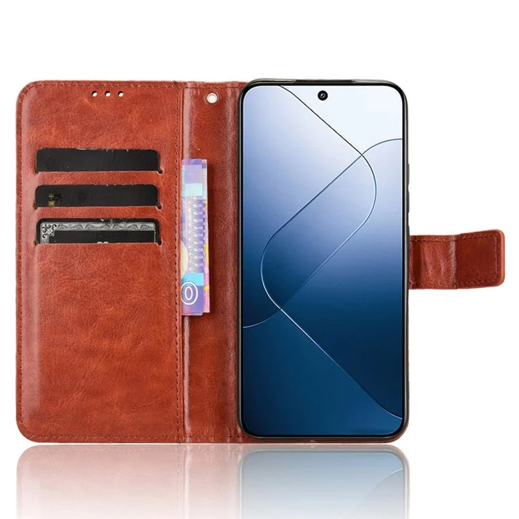 For Xiaomi 14 Case Crazy Horse Texture Stand Phone Wallet Cover