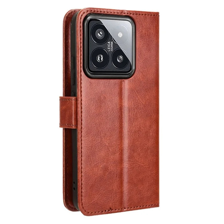 For Xiaomi 14 Case Crazy Horse Texture Stand Phone Wallet Cover