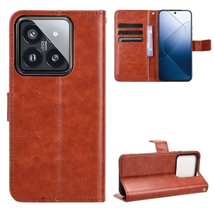 For Xiaomi 14 Case Crazy Horse Texture Stand Phone Wallet Cover