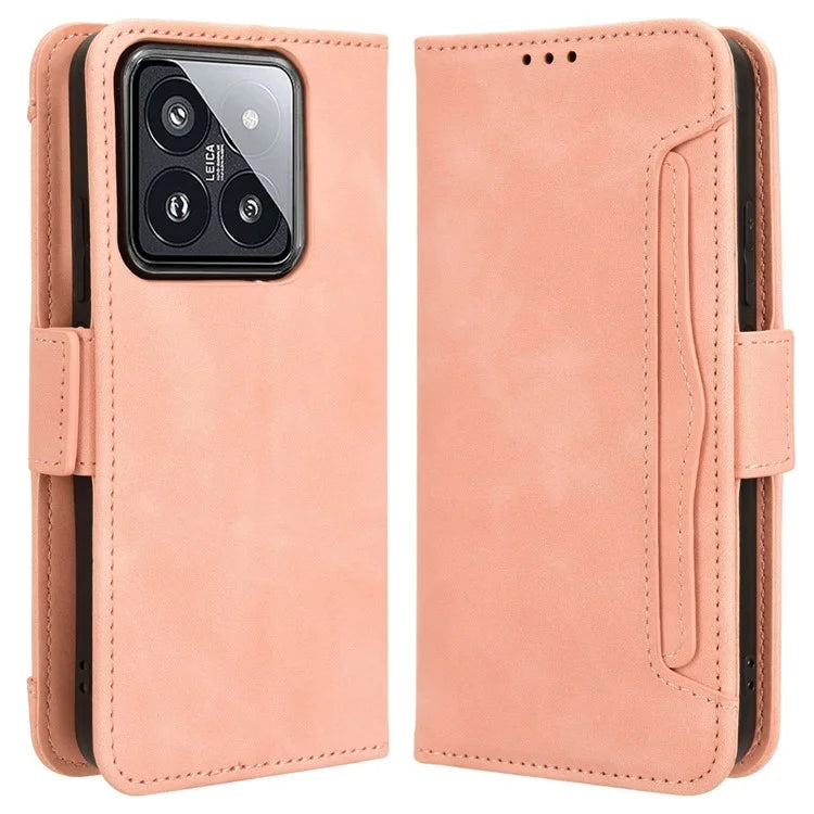 For Xiaomi 14 Leather Case Multiple Card Slots Phone Stand Cover