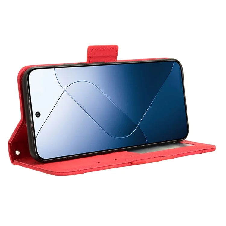 For Xiaomi 14 Leather Case Multiple Card Slots Phone Stand Cover