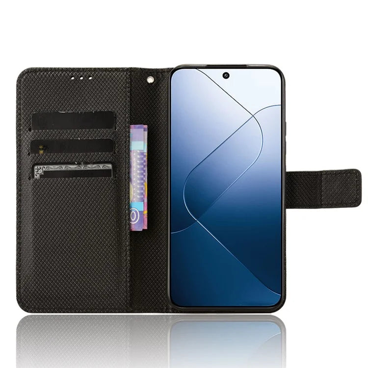 For Xiaomi 14 Case Diamond Texture Leather Cover with Wallet Stand