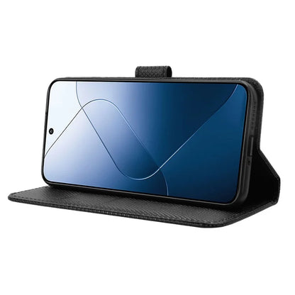 For Xiaomi 14 Case Diamond Texture Leather Cover with Wallet Stand