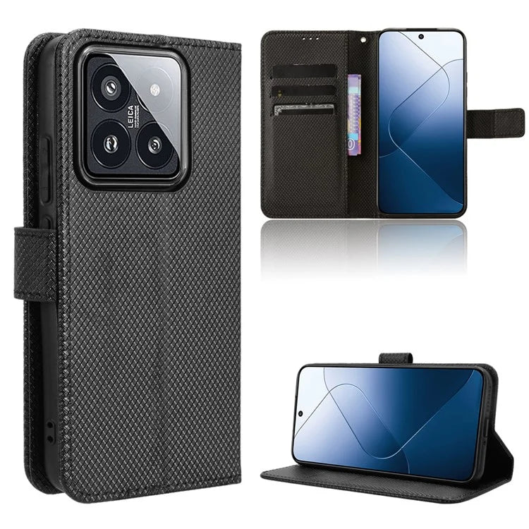 For Xiaomi 14 Case Diamond Texture Leather Cover with Wallet Stand