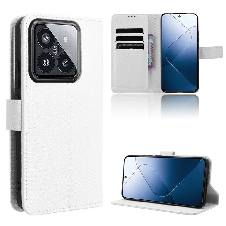 For Xiaomi 14 Case Diamond Texture Leather Cover with Wallet Stand