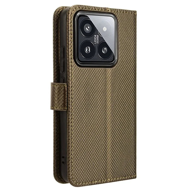 For Xiaomi 14 Case Diamond Texture Leather Cover with Wallet Stand