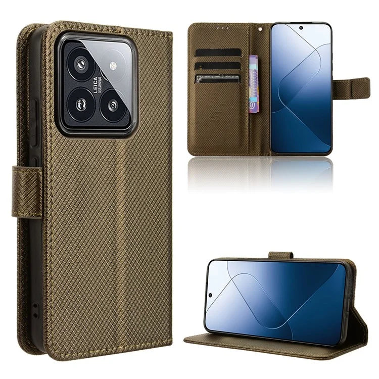 For Xiaomi 14 Case Diamond Texture Leather Cover with Wallet Stand