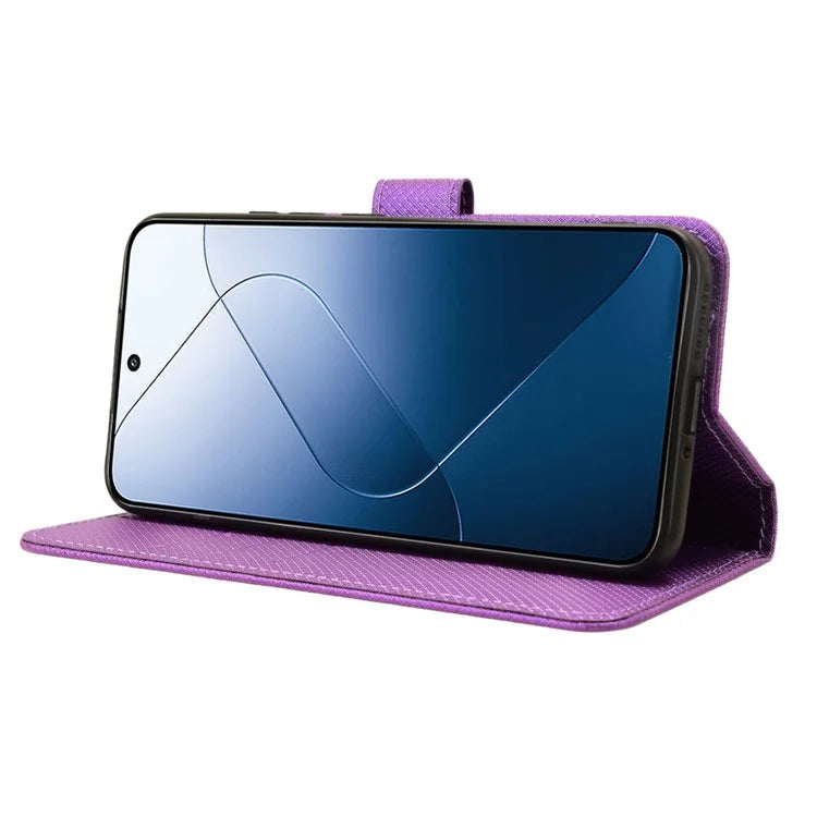For Xiaomi 14 Case Diamond Texture Leather Cover with Wallet Stand