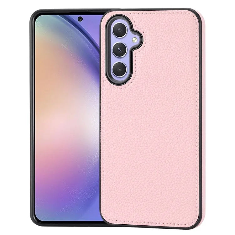 For Samsung Galaxy A34 5G Case Litchi Texture PU Leather Coated TPU Anti-drop Phone Cover