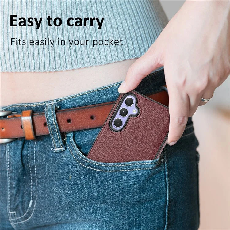 For Samsung Galaxy A34 5G Case Litchi Texture PU Leather Coated TPU Anti-drop Phone Cover
