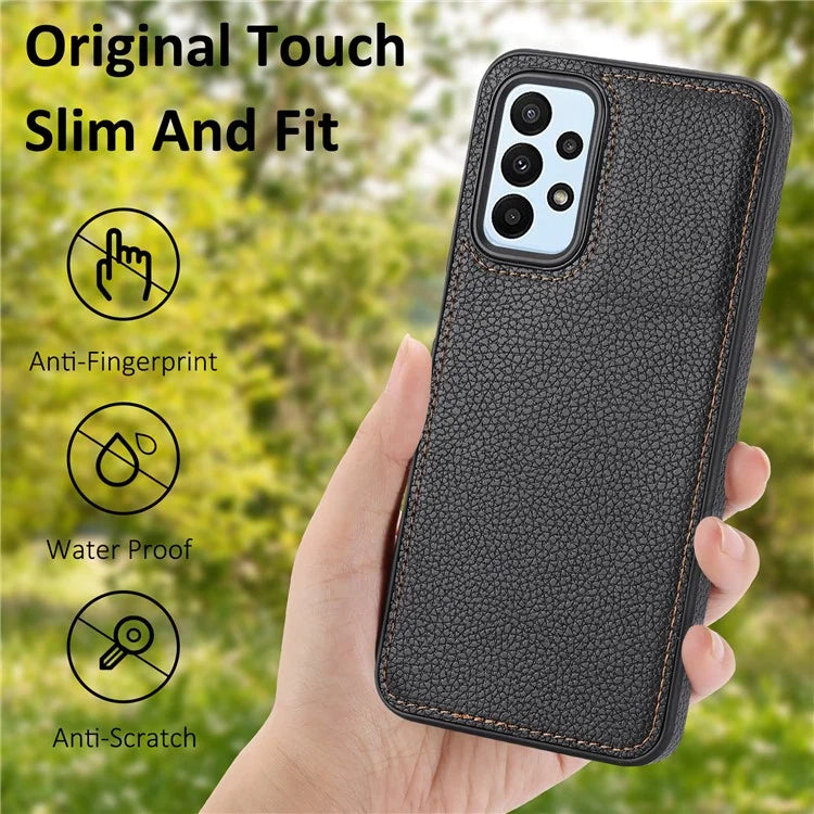For Samsung Galaxy A13 4G Case Litchi Texture PU Leather Coated TPU Fall Proof Phone Cover