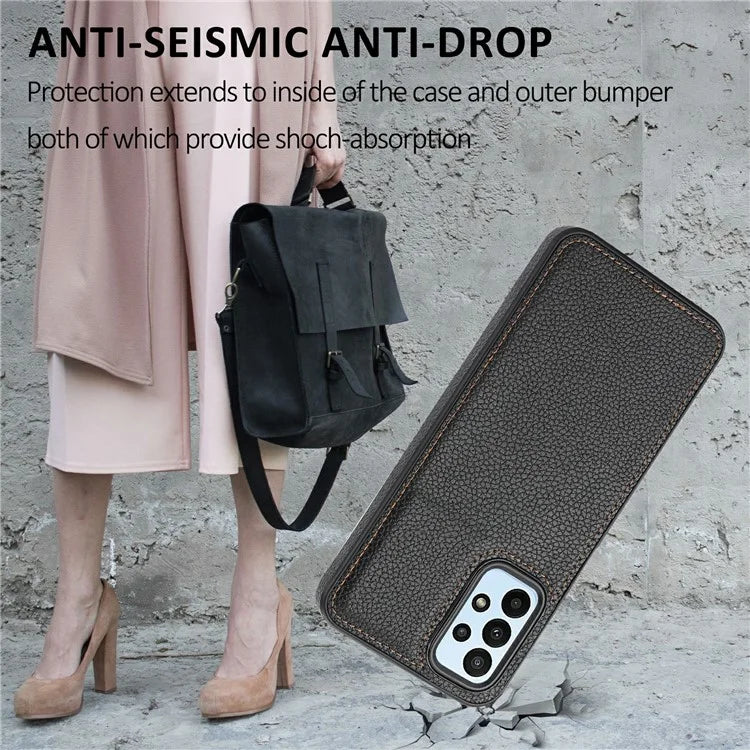 For Samsung Galaxy A13 4G Case Litchi Texture PU Leather Coated TPU Fall Proof Phone Cover