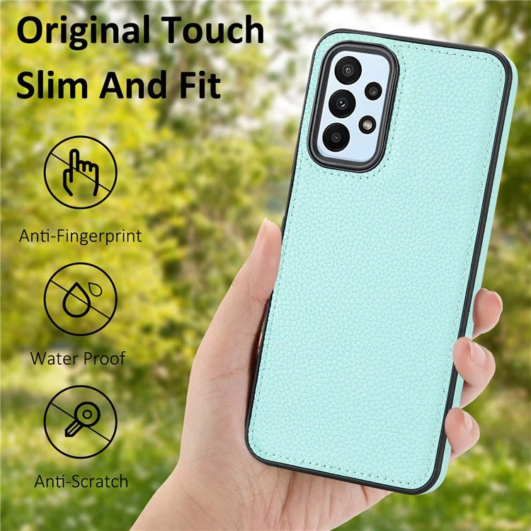 For Samsung Galaxy A13 4G Case Litchi Texture PU Leather Coated TPU Fall Proof Phone Cover