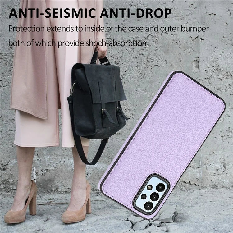For Samsung Galaxy A13 4G Case Litchi Texture PU Leather Coated TPU Fall Proof Phone Cover