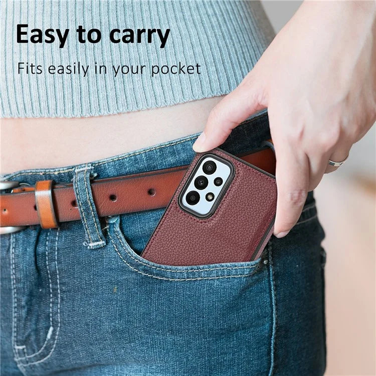 For Samsung Galaxy A13 4G Case Litchi Texture PU Leather Coated TPU Fall Proof Phone Cover
