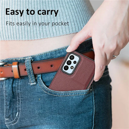 For Samsung Galaxy A13 4G Case Litchi Texture PU Leather Coated TPU Fall Proof Phone Cover