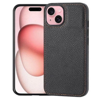 For iPhone 15 Case Anti-drop Litchi Texture PU Leather+TPU Phone Protector