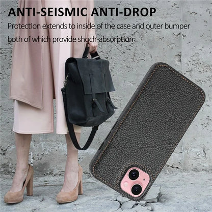 For iPhone 15 Case Anti-drop Litchi Texture PU Leather+TPU Phone Protector