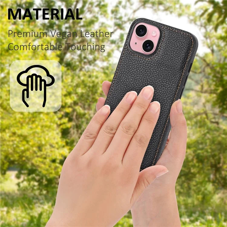 For iPhone 15 Case Anti-drop Litchi Texture PU Leather+TPU Phone Protector