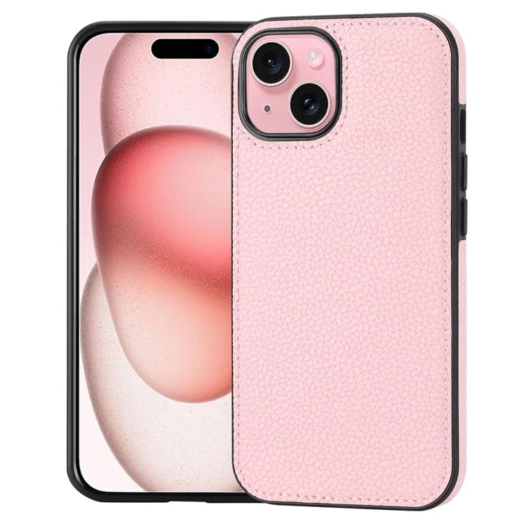 For iPhone 15 Case Anti-drop Litchi Texture PU Leather+TPU Phone Protector